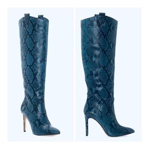 Vince Camuto Leather Snakeskin Blue Women’s Knee Heels Boots Size 5 NWT